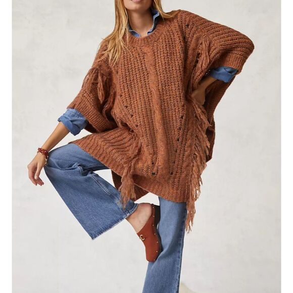 ANTHROPOLOGIE Marled Fringe‎ Oversized Poncho One Size - Picture 3 of 7